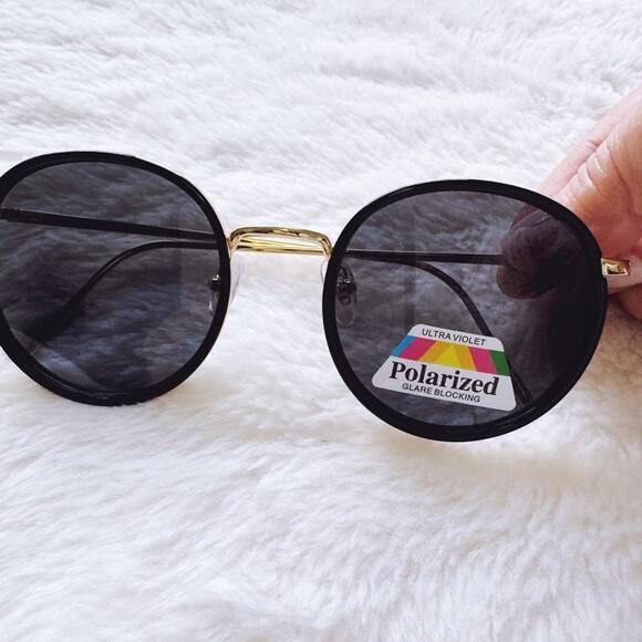 Dean Black w/ Gold Rim Round Sunglasses - Picture 3 of 12